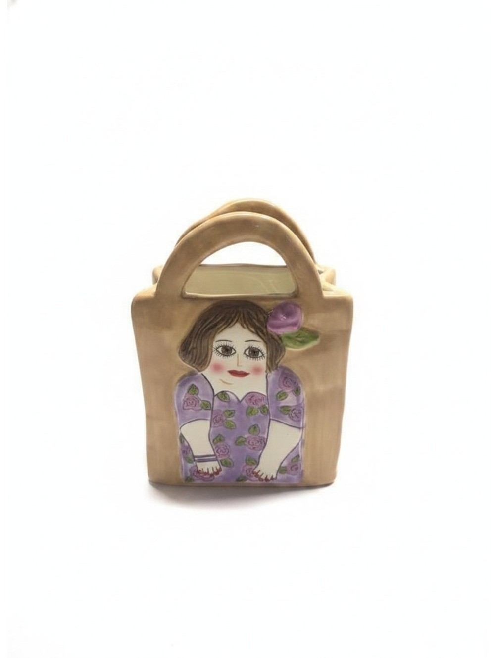 Vintage Ganz by Susan Paley “Bella” ceramic purse vase with woman